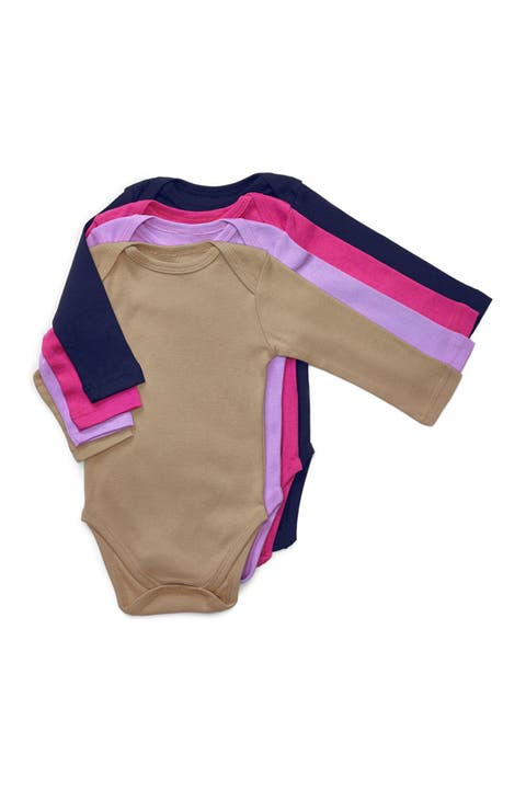 4-Pack Solid Cotton Long Sleeve Bodysuits