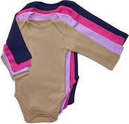 Leveret 4-Pack Solid Cotton Long Sleeve Bodysuits