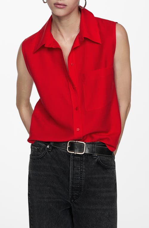 MANGO Sleeveless Button-Up Shirt in Red 