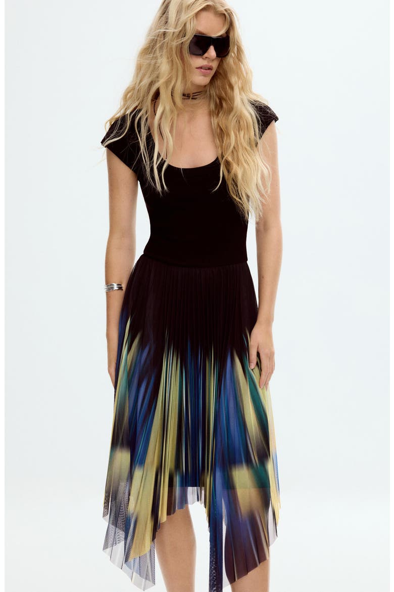 Pleated Handkerchief Hem Dress, Alternate, color, NAVY BLUE