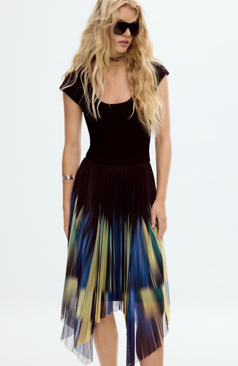 Desigual Pleated Handkerchief Hem Dress, Alternate, color, Navy Blue