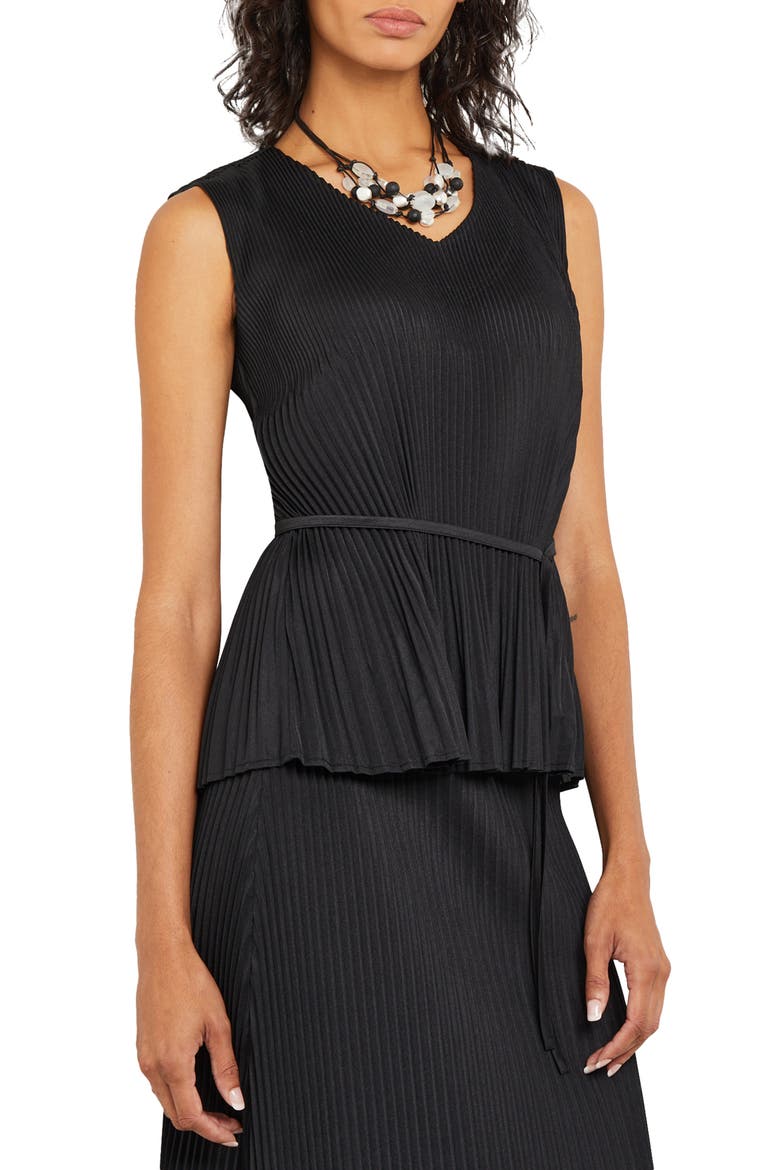 Tie Waist Pleated Sleeveless Top, Main, color, BLACK