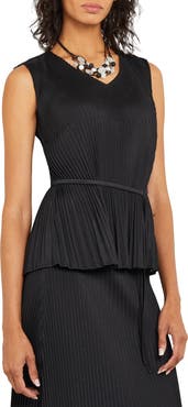 Misook Tie Waist Pleated Sleeveless Top