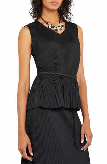 Misook Tie Waist Pleated Sleeveless Top