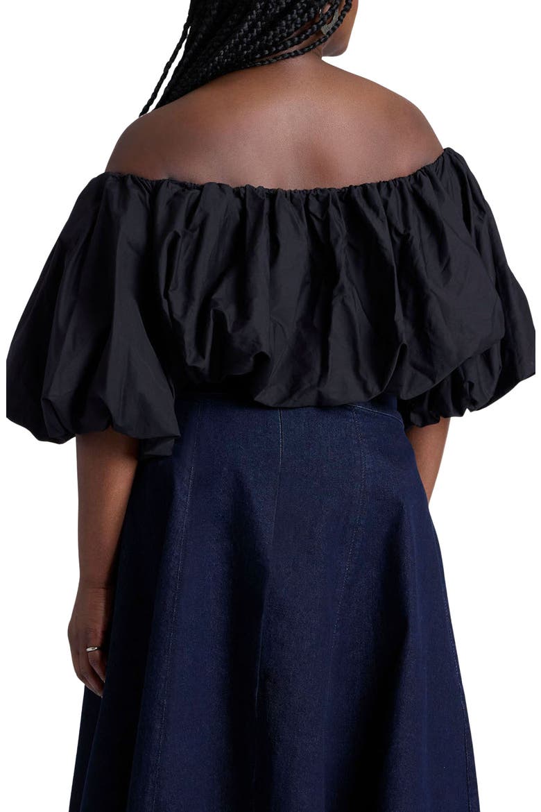 Off the Shoulder Bubble Crop Top, Alternate, color, BLACK