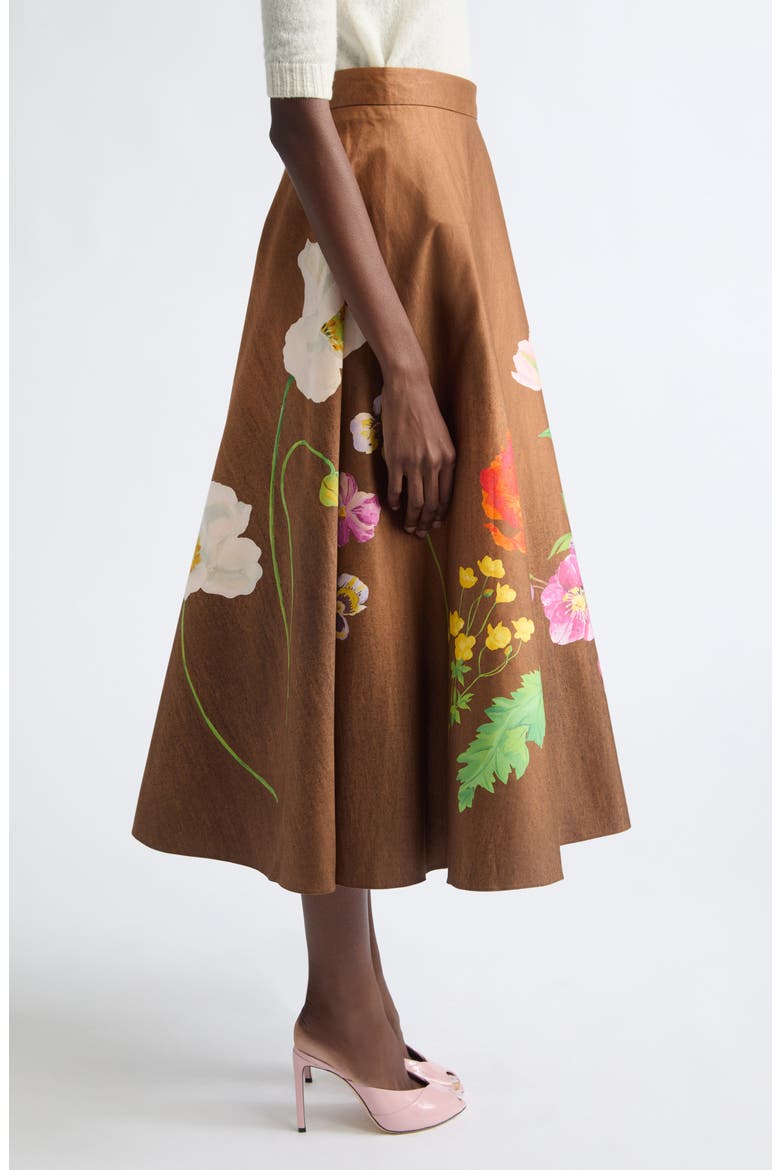 Mixed Botanical Circle Midi Skirt, Alternate, color, BROWN MULTI