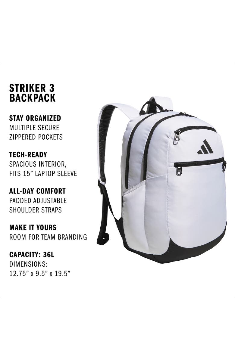 adidas Kids' Striker 3 Backpack, Alternate, color, White / Black