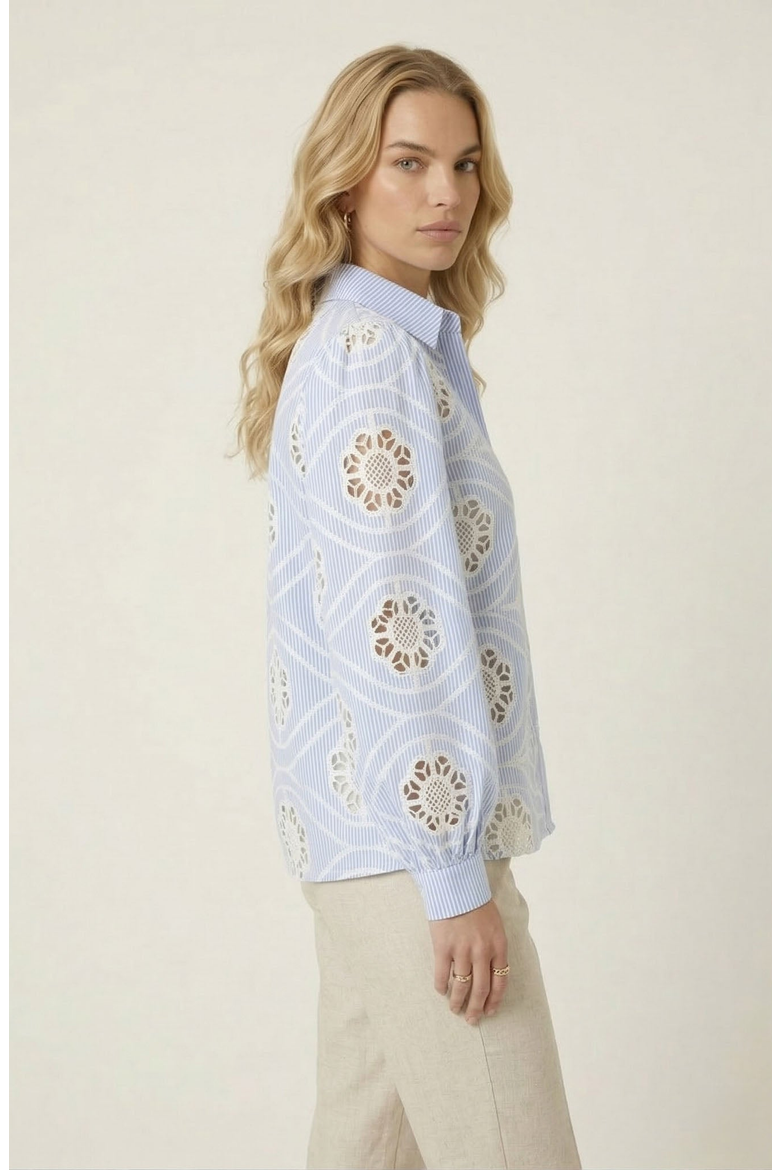 Striped Eyelet Button Down Shirt, Alternate, color, Light Blue / White