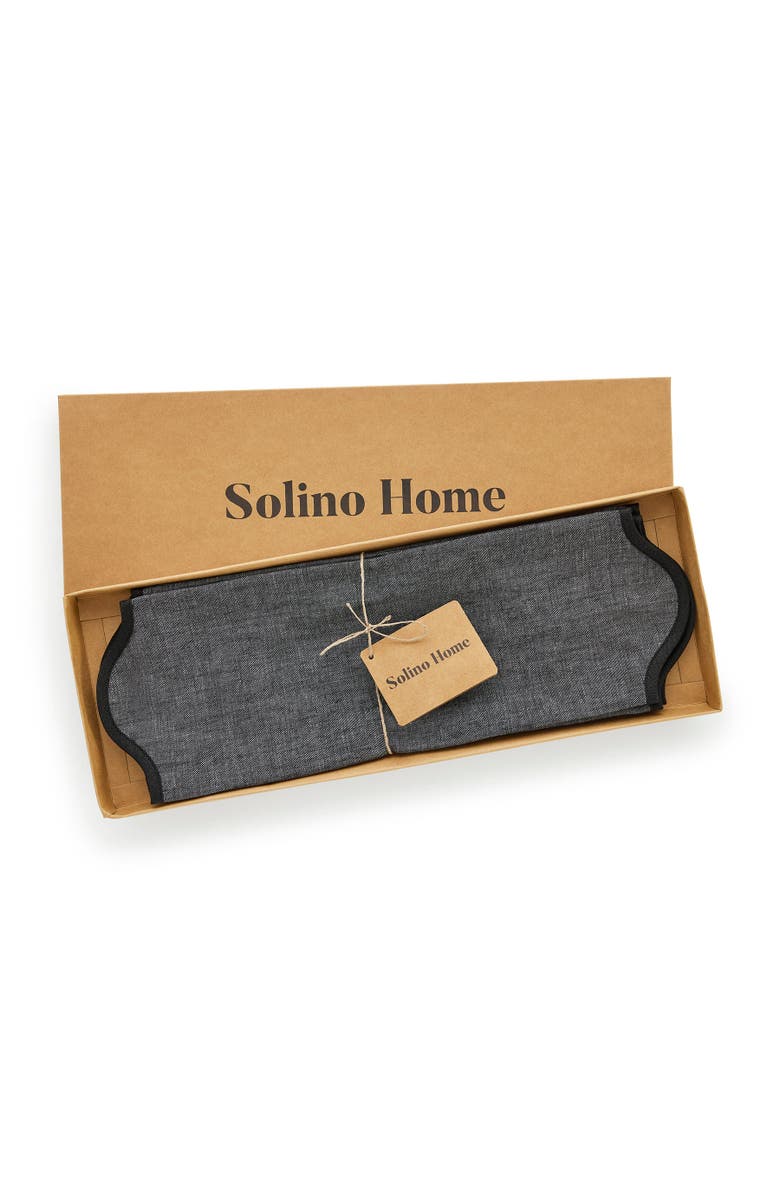 Solino Home Linen Round Placemats - Giselle Scallop Edge, 16 Round, Alternate, color, Black And Charcoal Grey