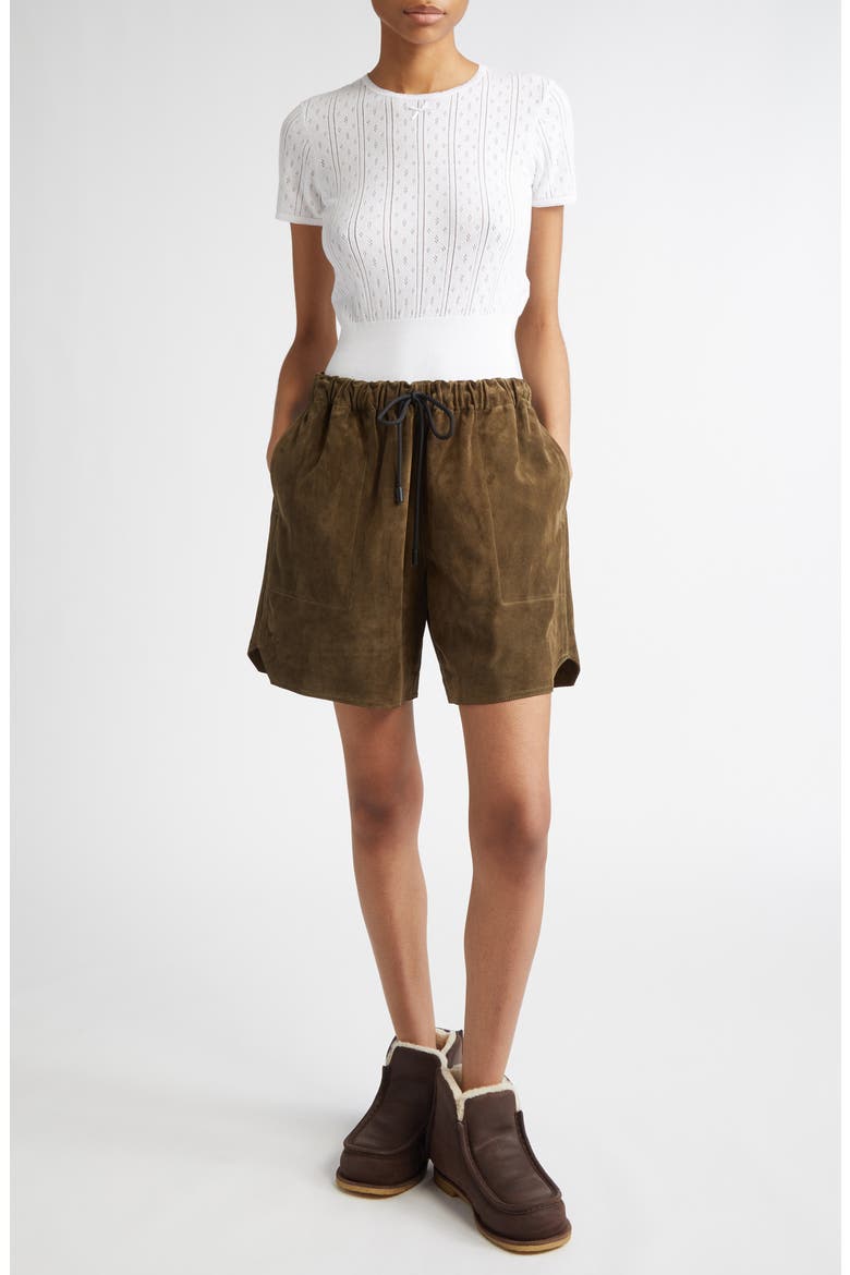 Suede Drawstring Waist Shorts, Alternate, color, KHAKI