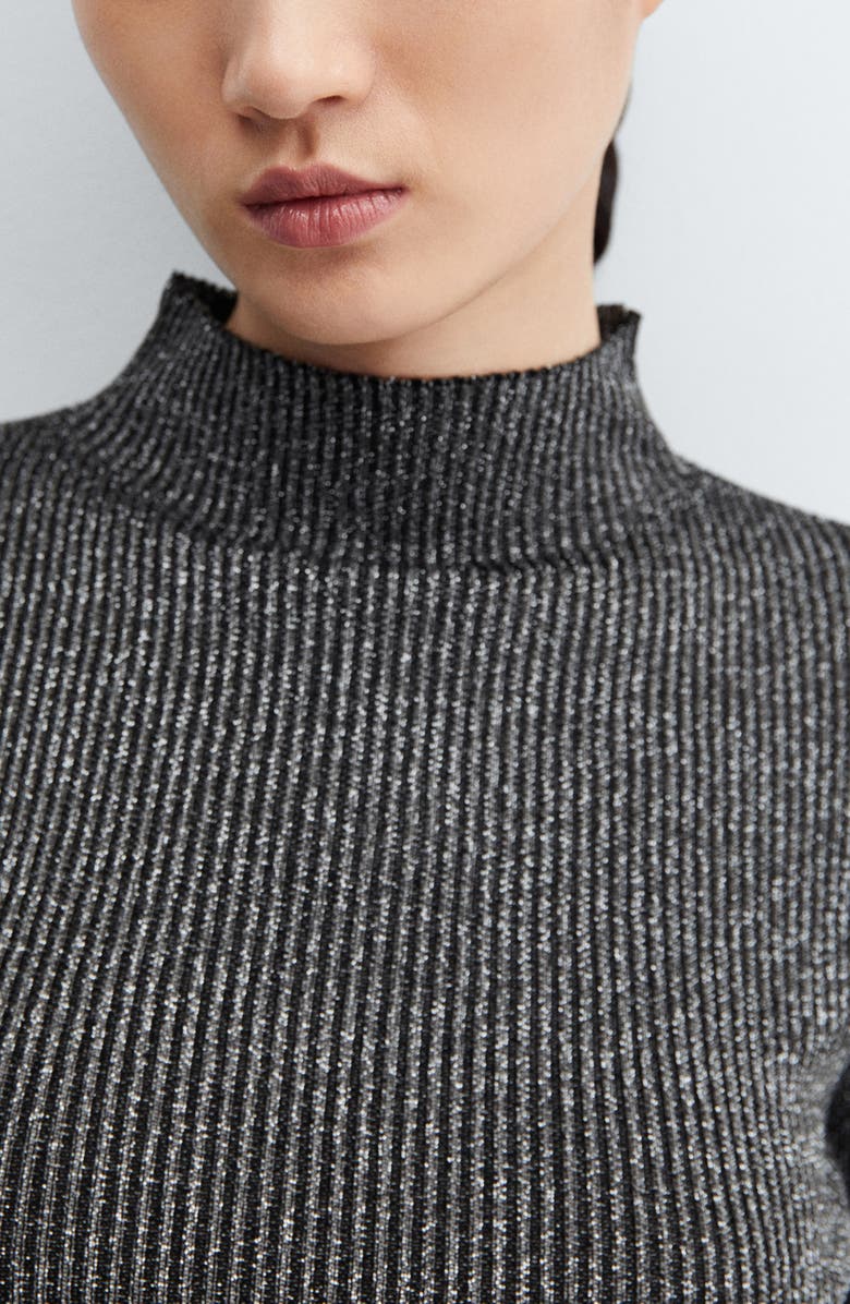MANGO Metallic Rib Mock Neck Sweater, Alternate, color, 