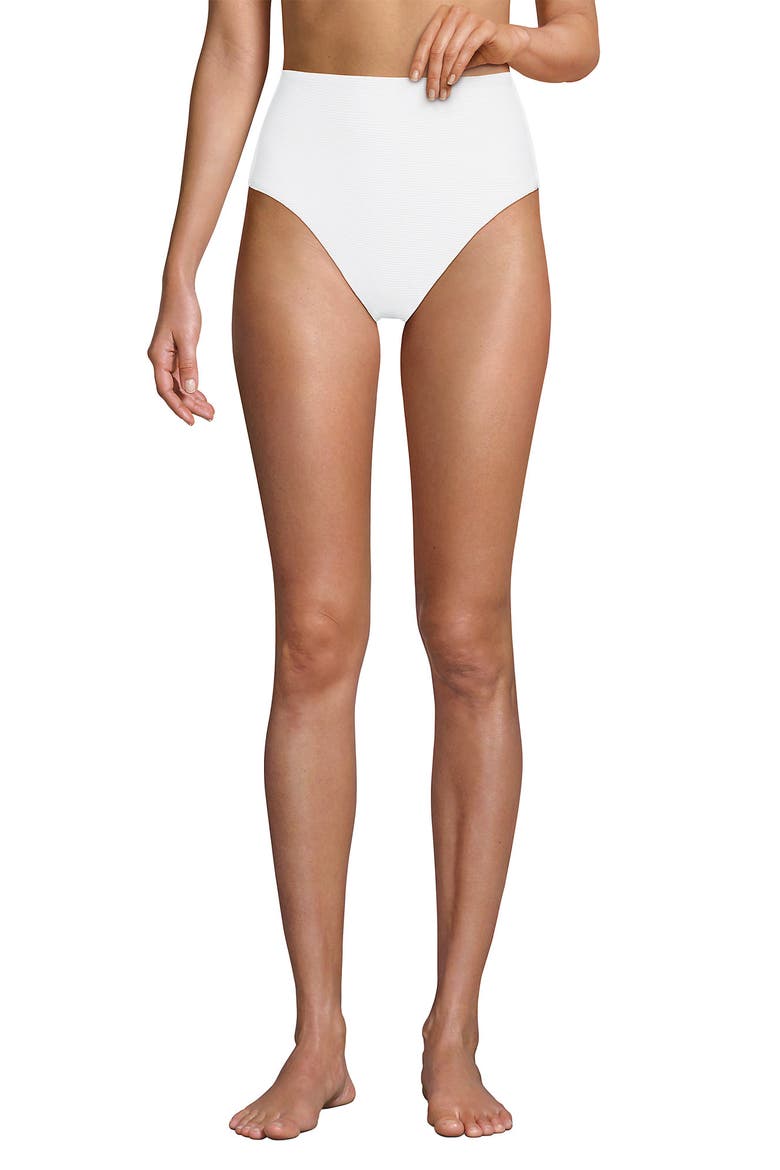 Ribbed Smoothing High Waisted Bikini Bottoms, Main, color, White Ottoman