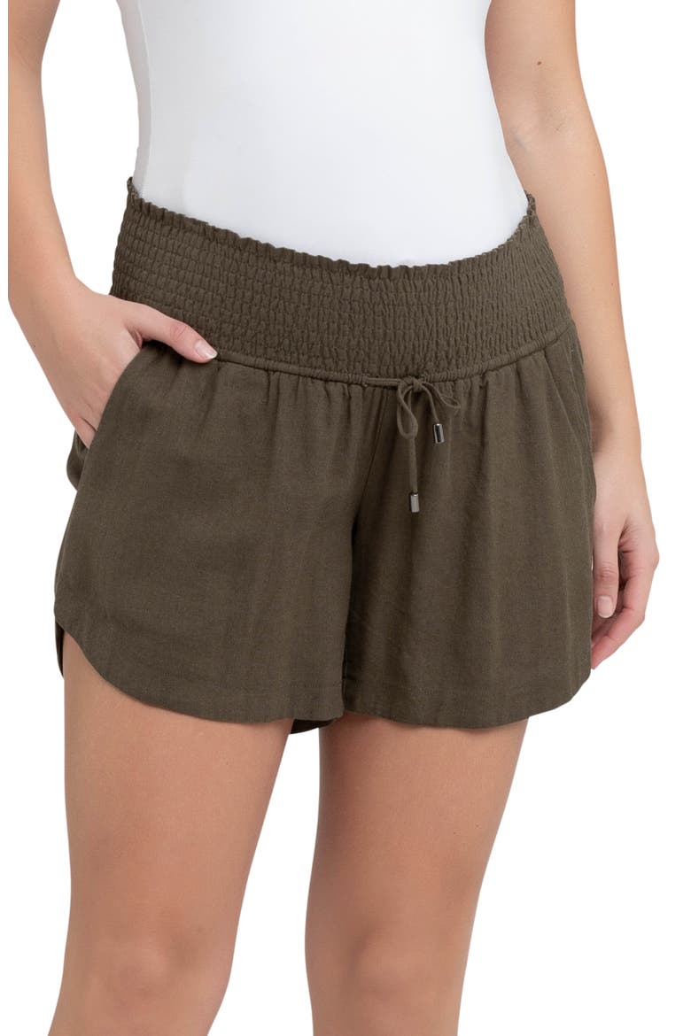 Byron Shirred Linen Short, Alternate, color, OLIVE