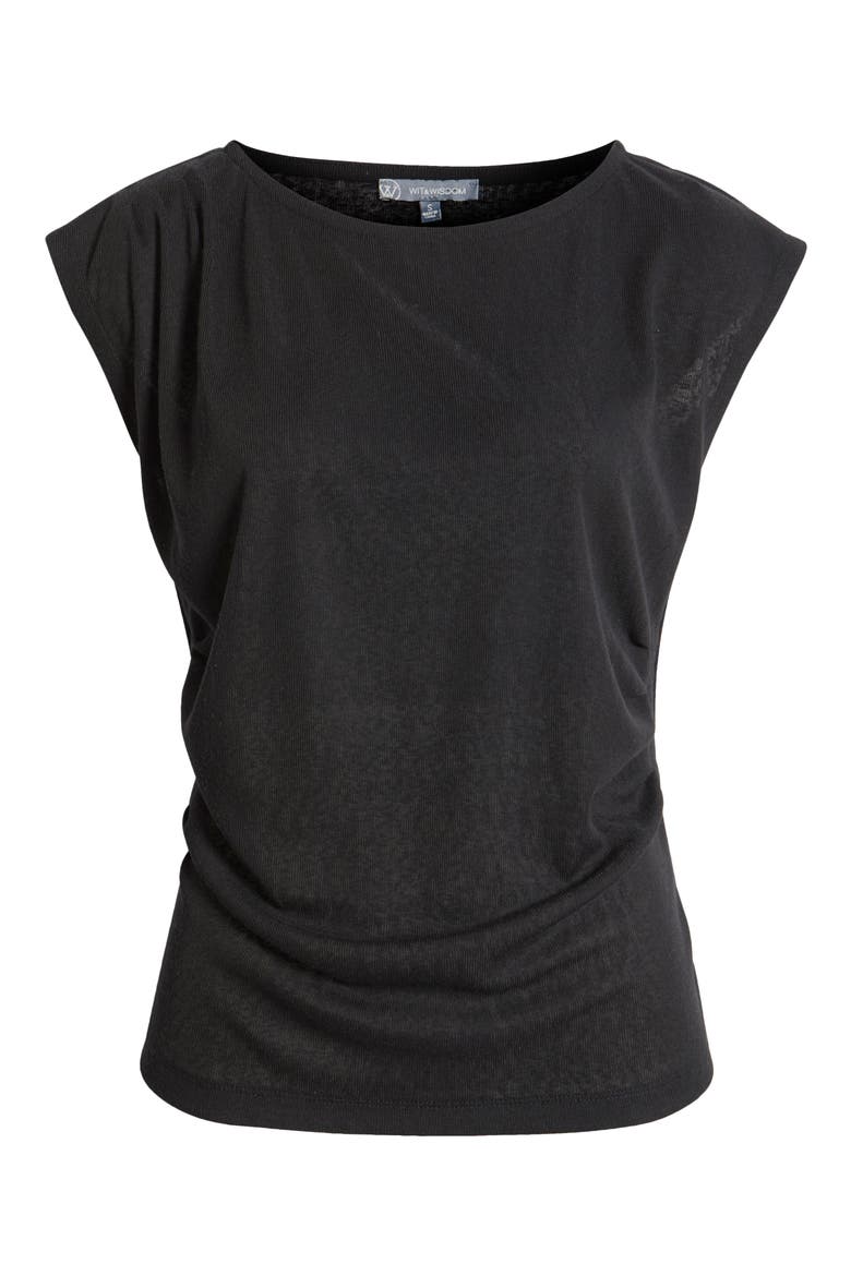 Cap Sleeve Ruched Top, Alternate, color, BLACK