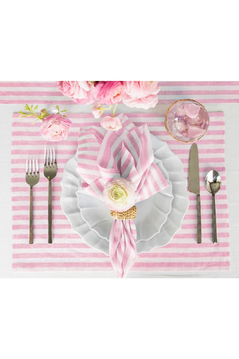 Linen Dinner Napkins - Amalfi Stripe, 20" x 20" Inch, Alternate, color, Cherry Blossom and White