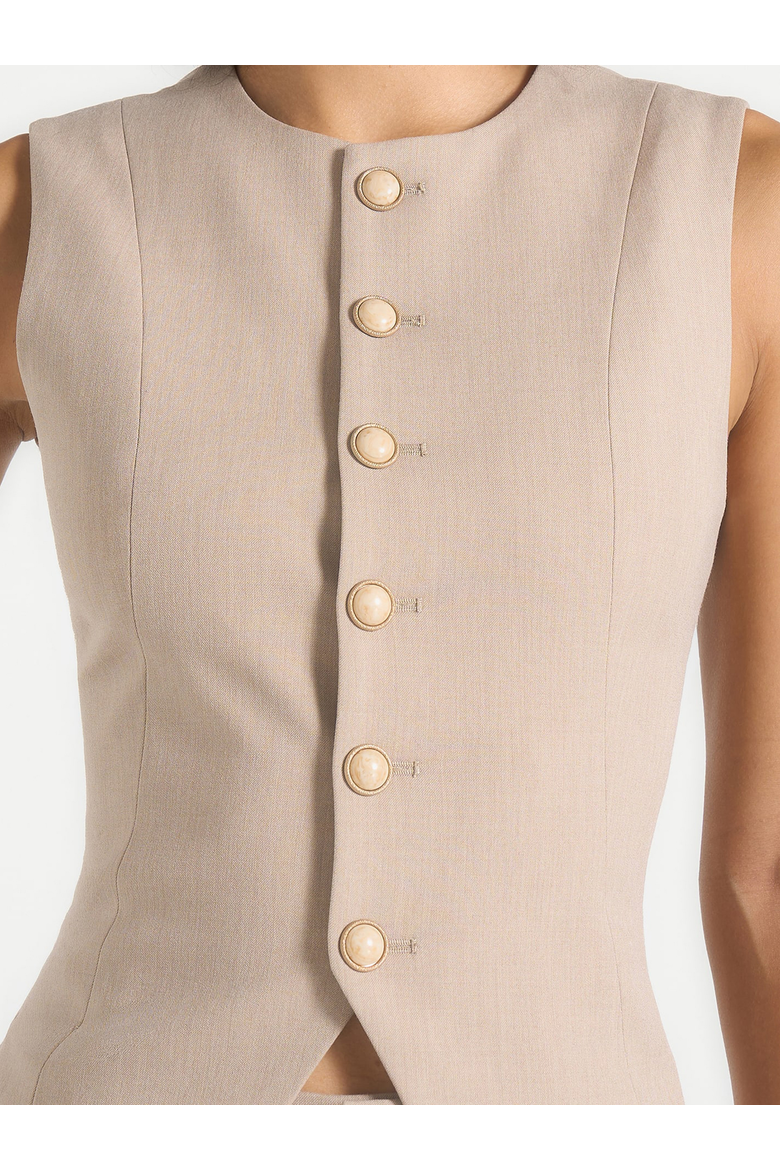 Maisie Tailored Crew Neck Cinch Waistcoat, Alternate, color, Taupe