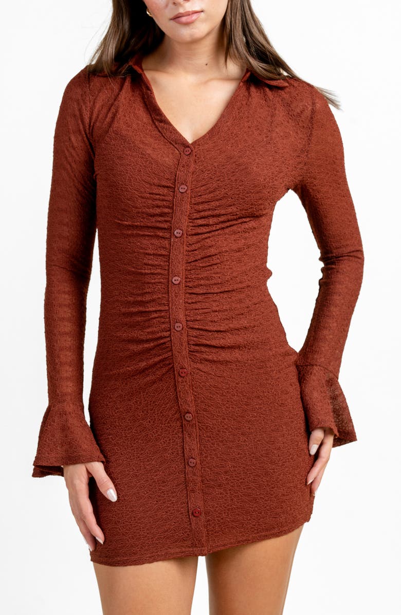 Beivy Long Sleeve Button Body-Con Minidress, Alternate, color, Rust