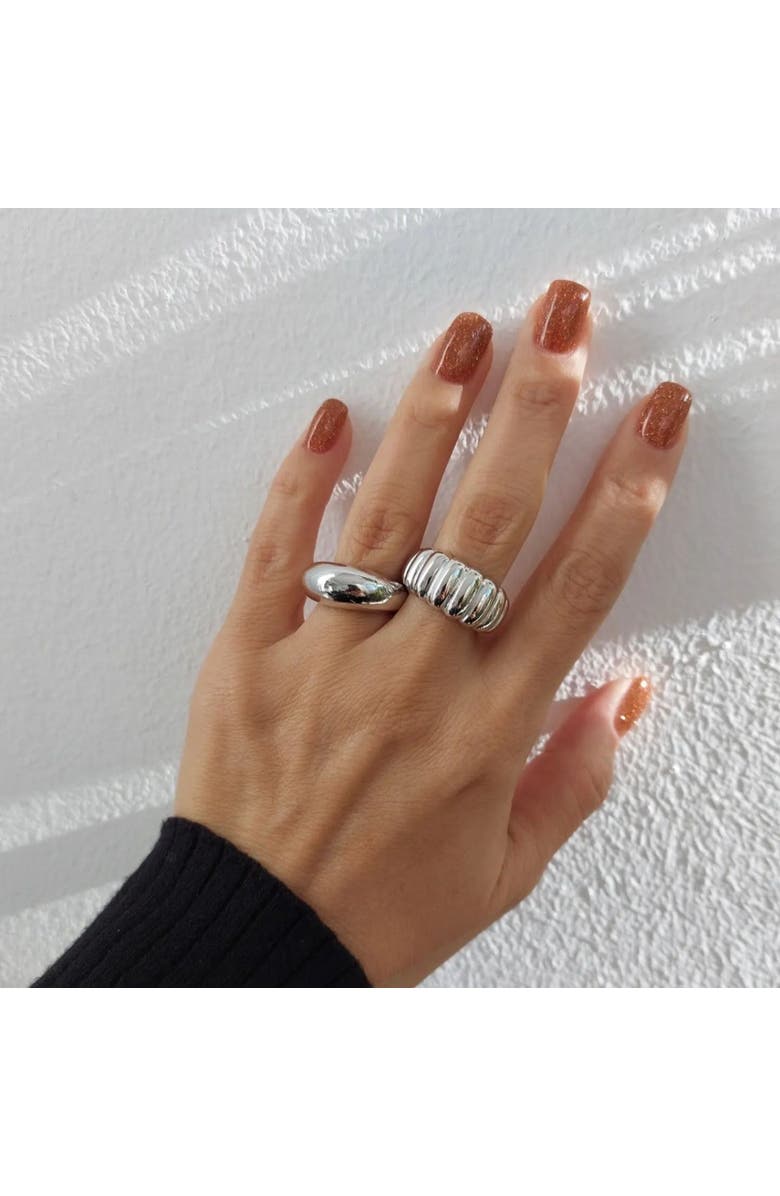 Spero London Large Multi Dished Adjustable Statement Sterling Silver Croissant Ring, Alternate, color, Silver