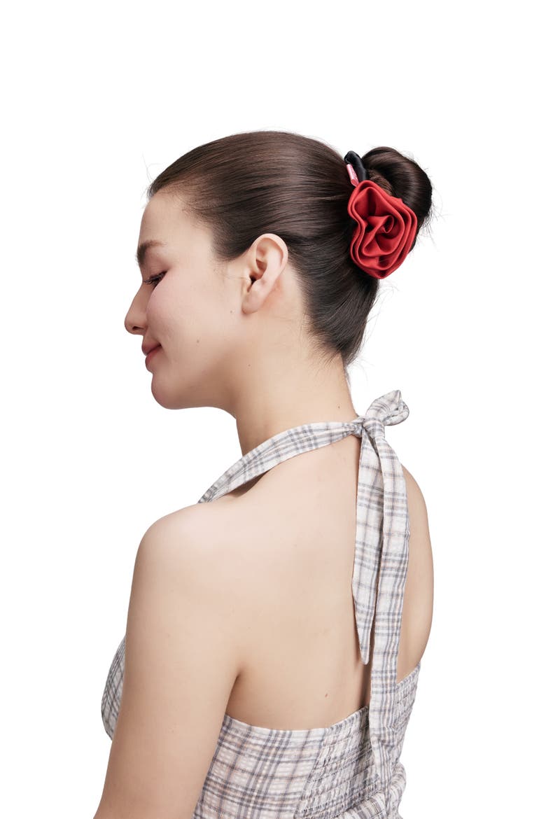 La Frida Rosa Silk Scrunchie, Alternate, color, Red