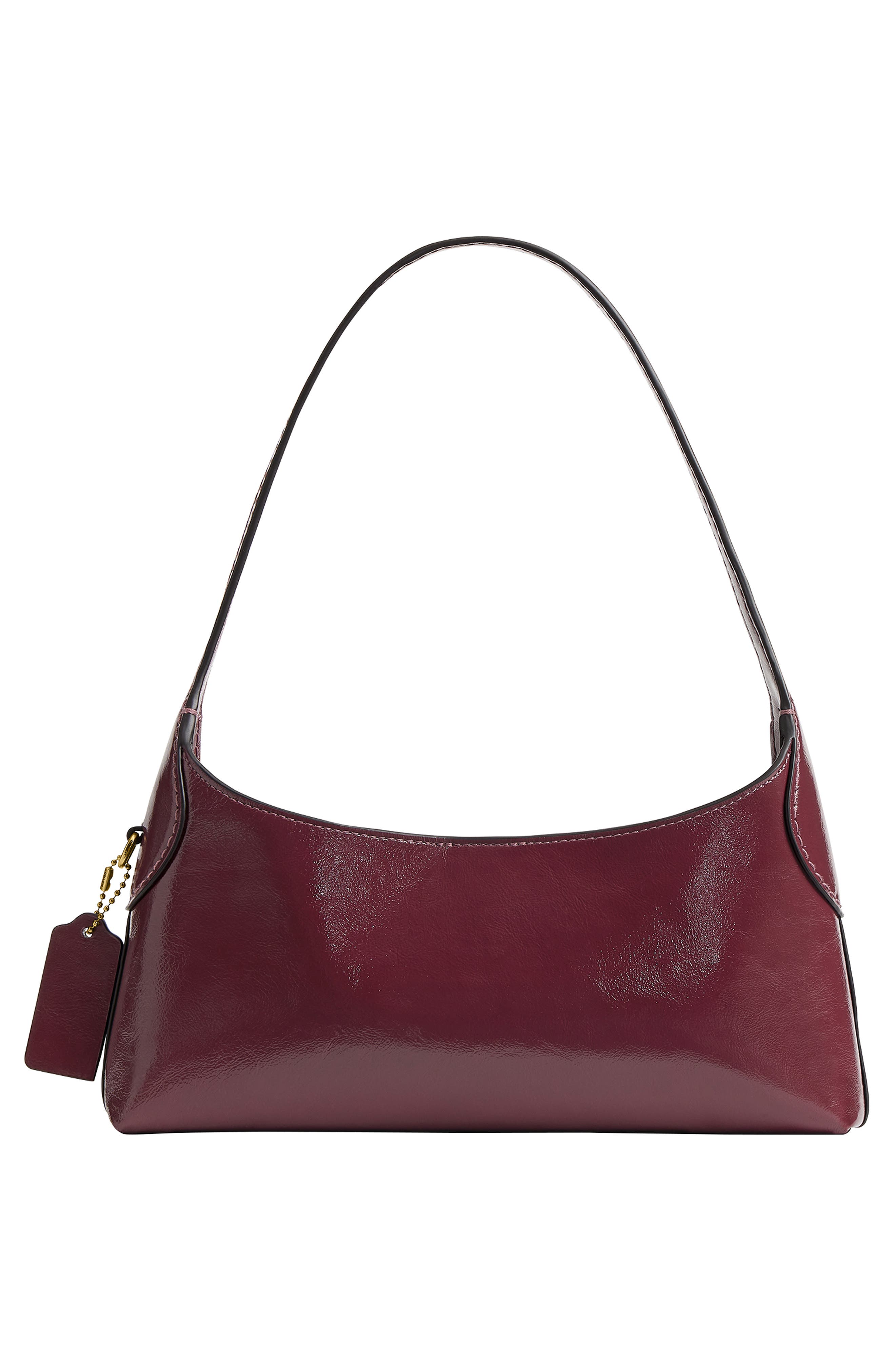 Brooklyn 26 Glazed Leather Shoulder Bag, Alternate, color, B4/ DARK CHERRY