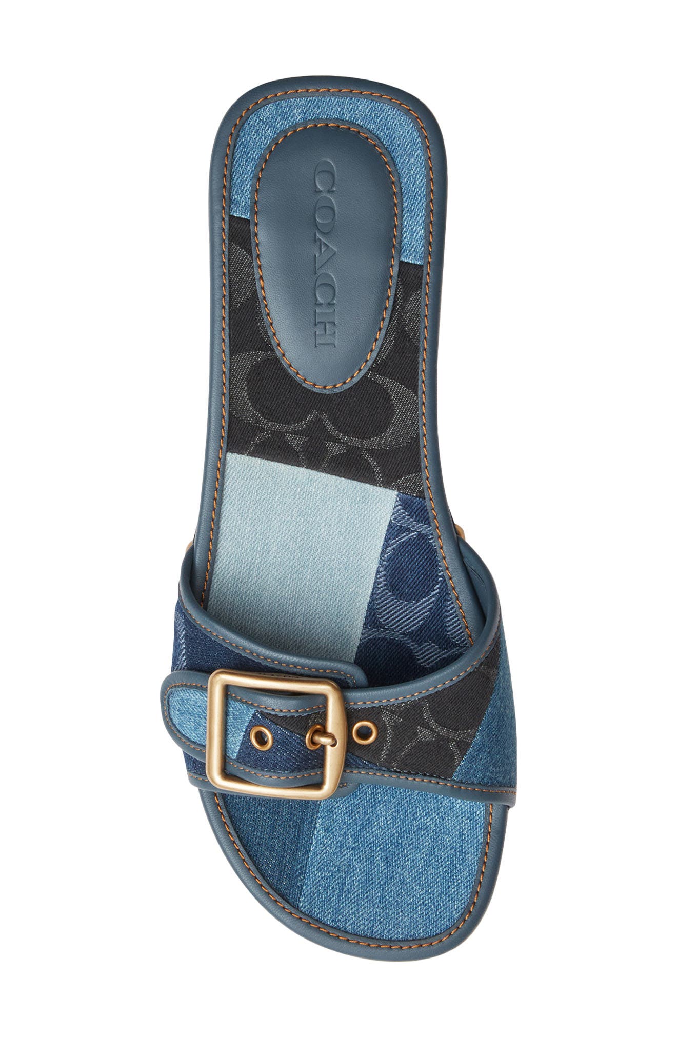 COACH Margot Denim Patchwork Slide Sandal, Alternate, color, 