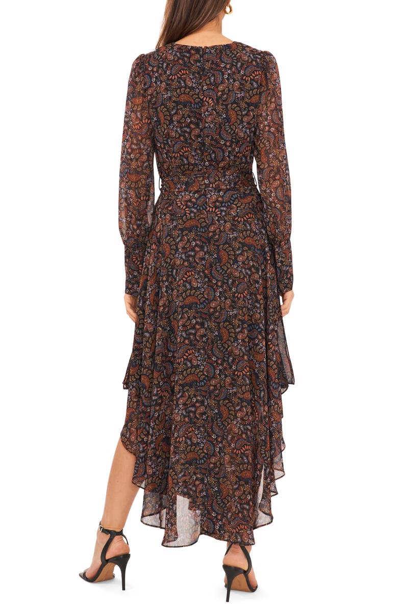 Halogen<sup>®</sup> Print Tie Waist Long Sleeve Maxi Dress, Alternate, color, Rich Black