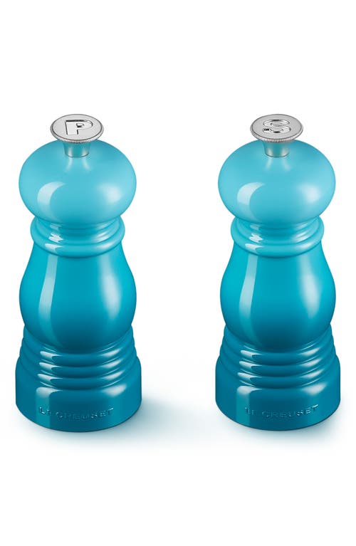 Le Creuset Petite Salt And Pepper Mill Set With Adjustable Grind In Caribbean