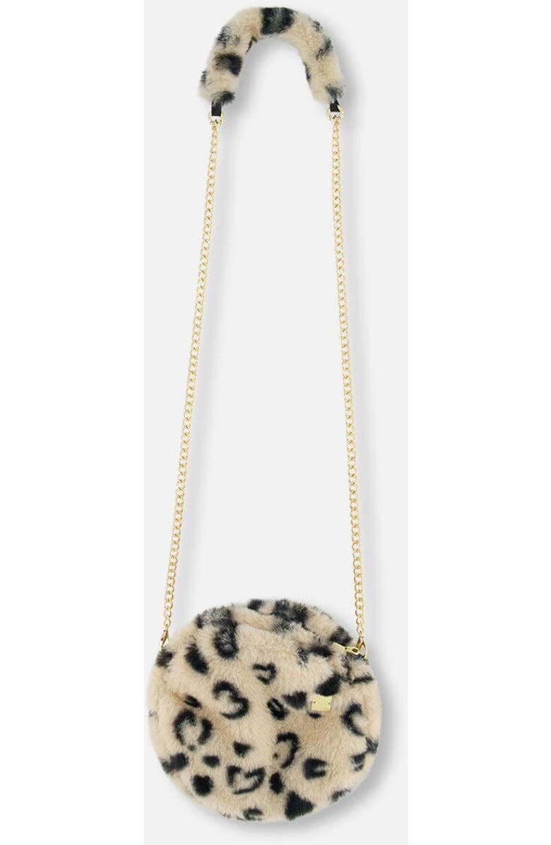 Deux par Deux Girl's Printed Leopard Faux Fur Shoulder Bag, Main, color,