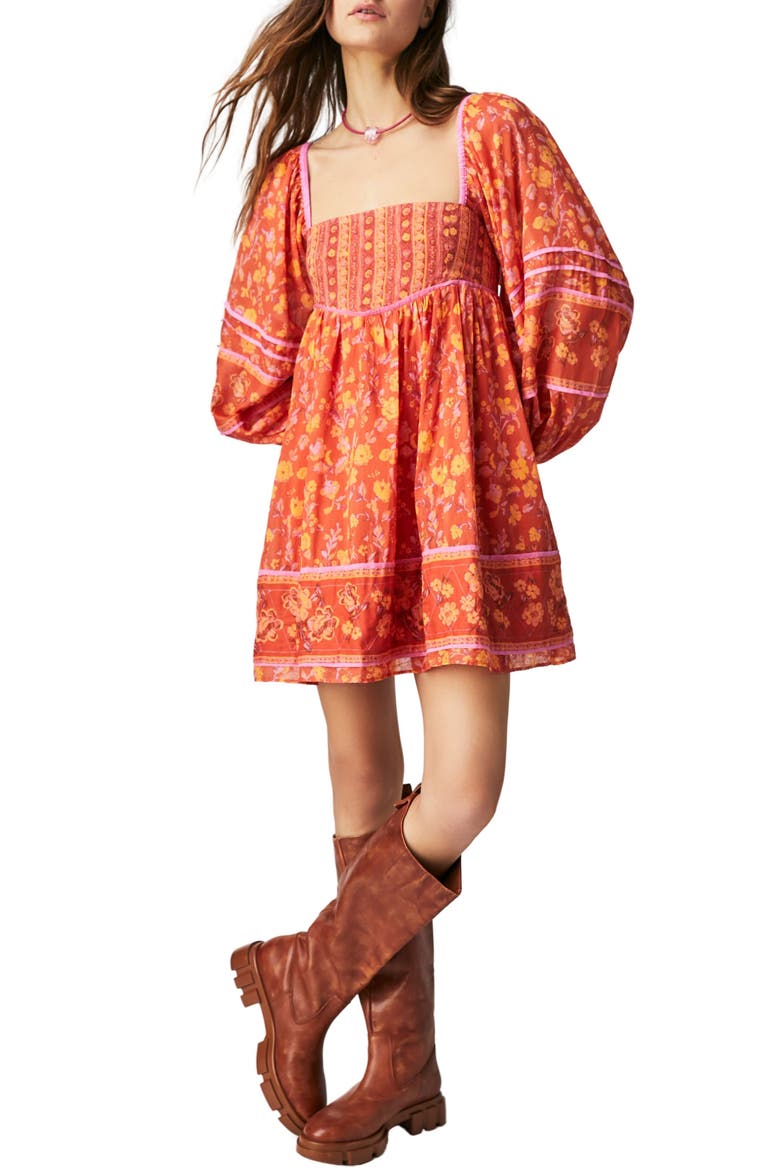 Endless Afternoon Print Long Sleeve Minidress, Main, color, CHILI COMBO