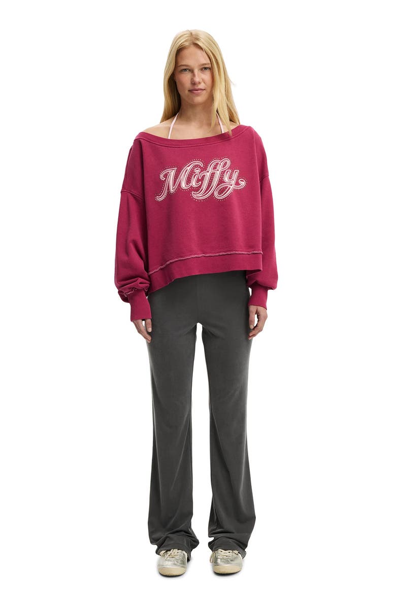 Cotton On Women's Off Shoulder Sweatshirt - License, Alternate, color, Lcn Mif Washed Dark Lotus