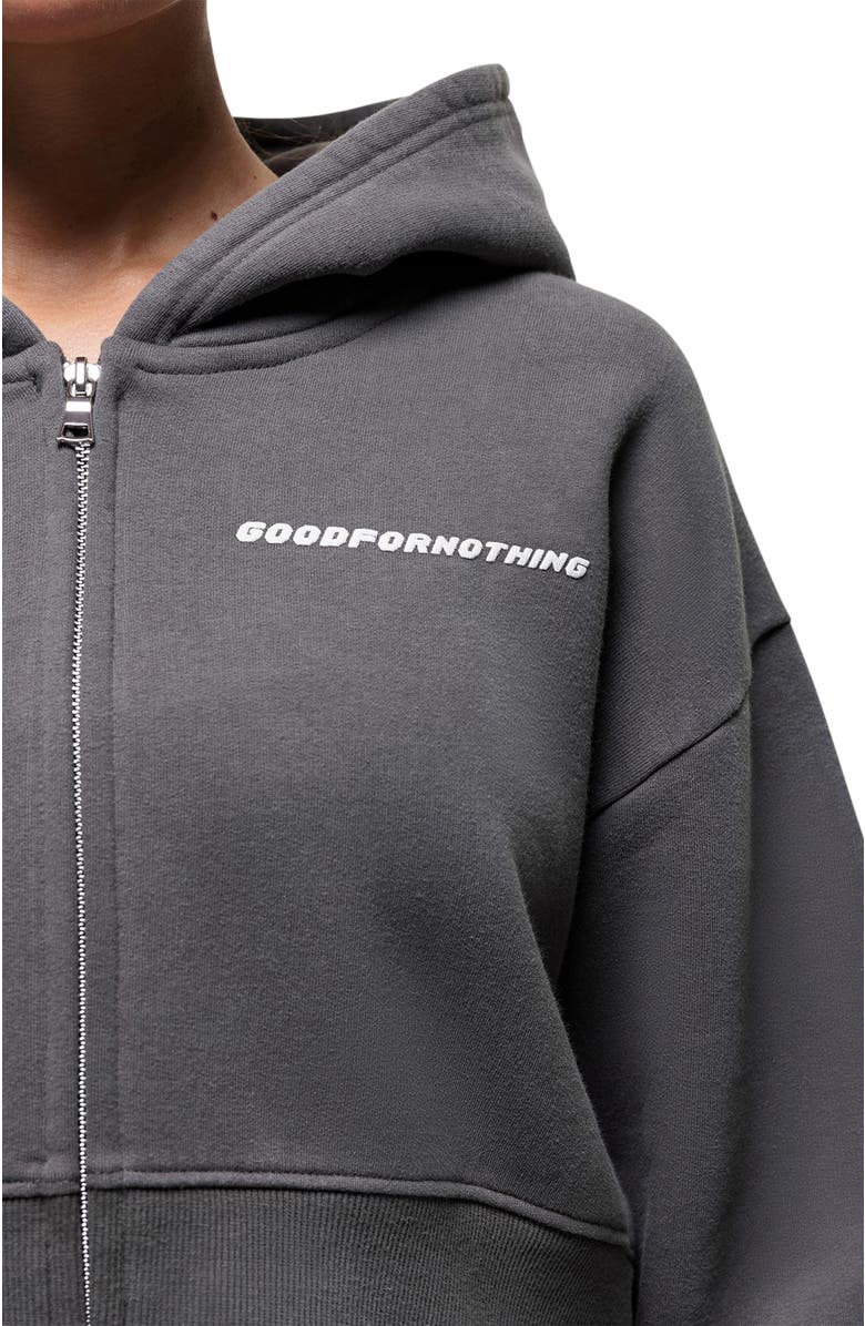 Good For Nothing Vintage Grey Crop Zip Hoodie, Alternate, color, Grey