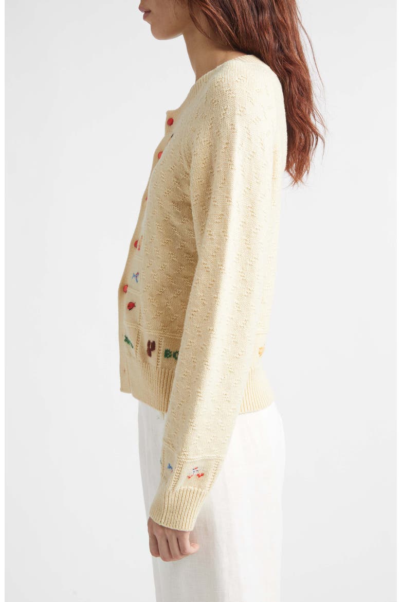 Zoologist Embroidered Merino Wool & Alpaca Cardigan, Alternate, color, CREAM