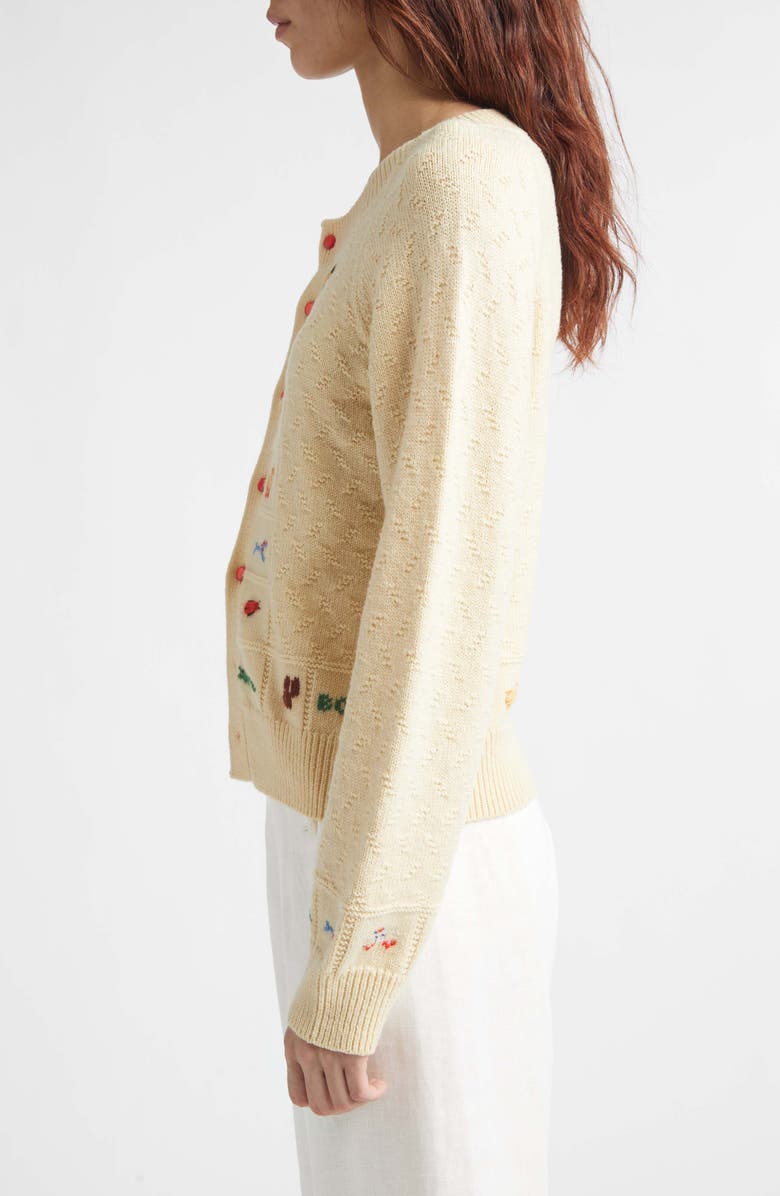 Bode Zoologist Embroidered Merino Wool & Alpaca Cardigan, Alternate, color, Cream