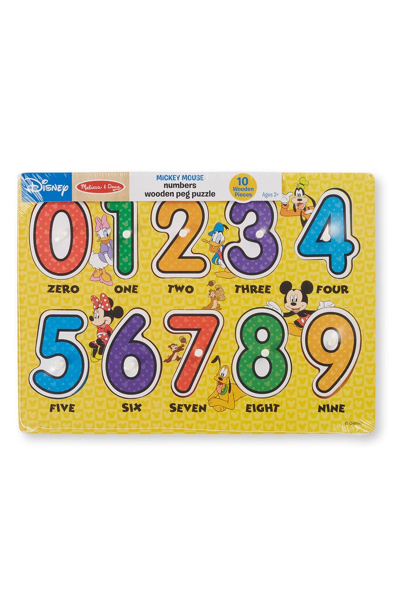 Melissa & Doug Mickey Mouse Numbers Wooden Peg Puzzle, Alternate, color, 
