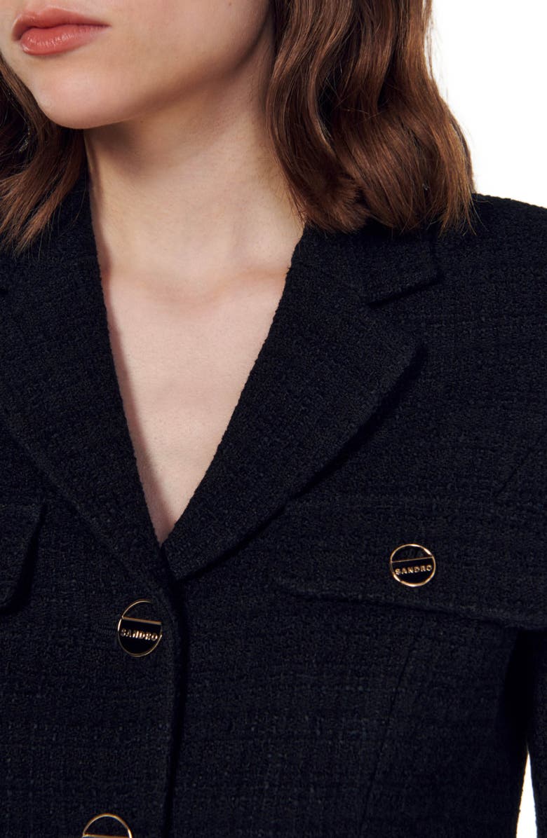 SANDRO Cropped tweed button-up jacket, Alternate, color,