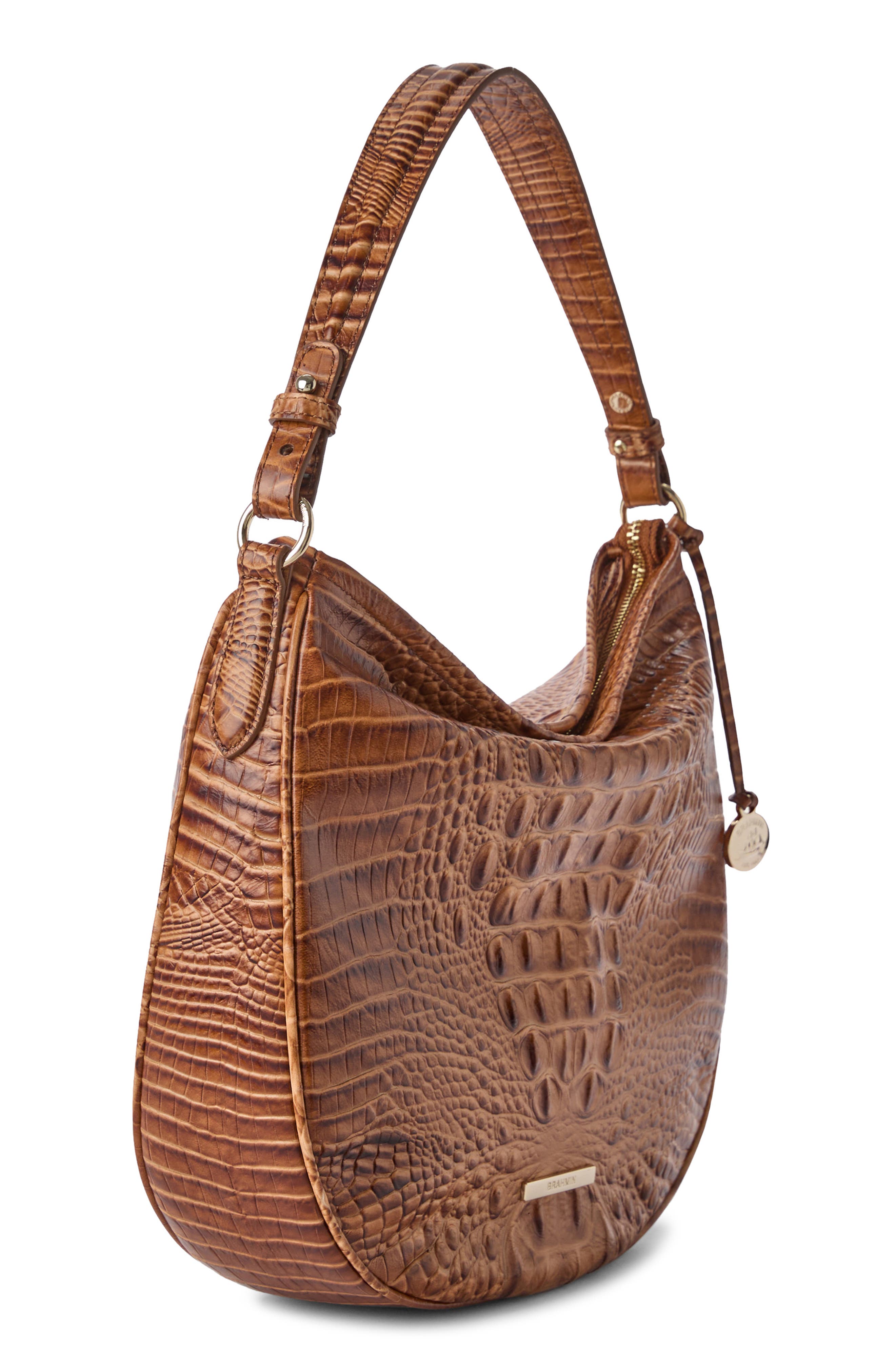 Brahmin Small Kathleen Croc Embossed Leather Shoulder Bag, Alternate, color, Cinnamon