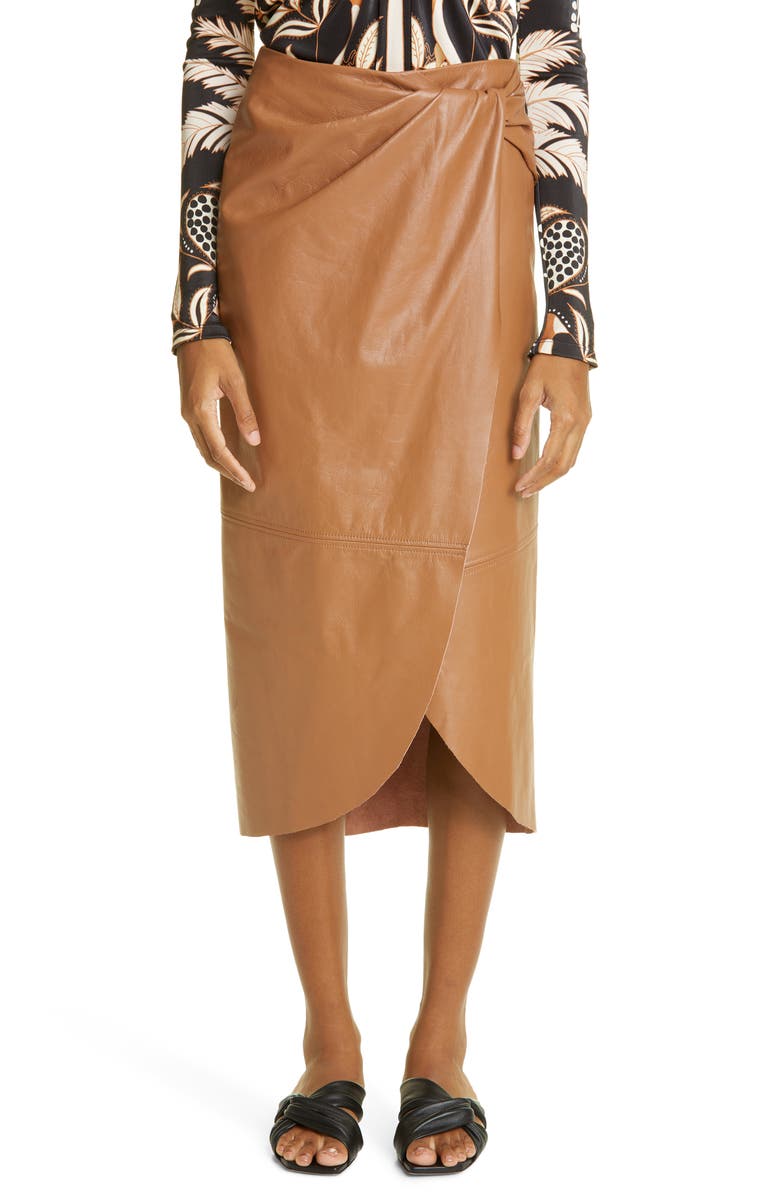 Johanna Ortiz Faux Wrap Leather Midi Skirt, Main, color, 
