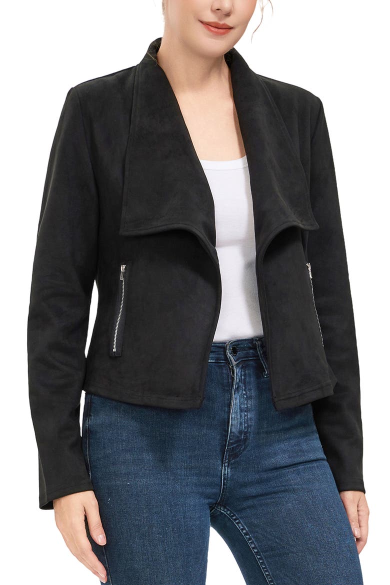 Women's Faux Suede Open Front Jacket, Alternate, color, Black