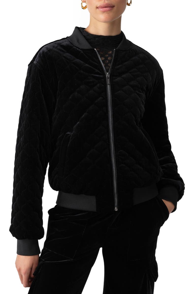 Sanctuary Mona Quilted Velvet Bomber Jacket, Main, color, 