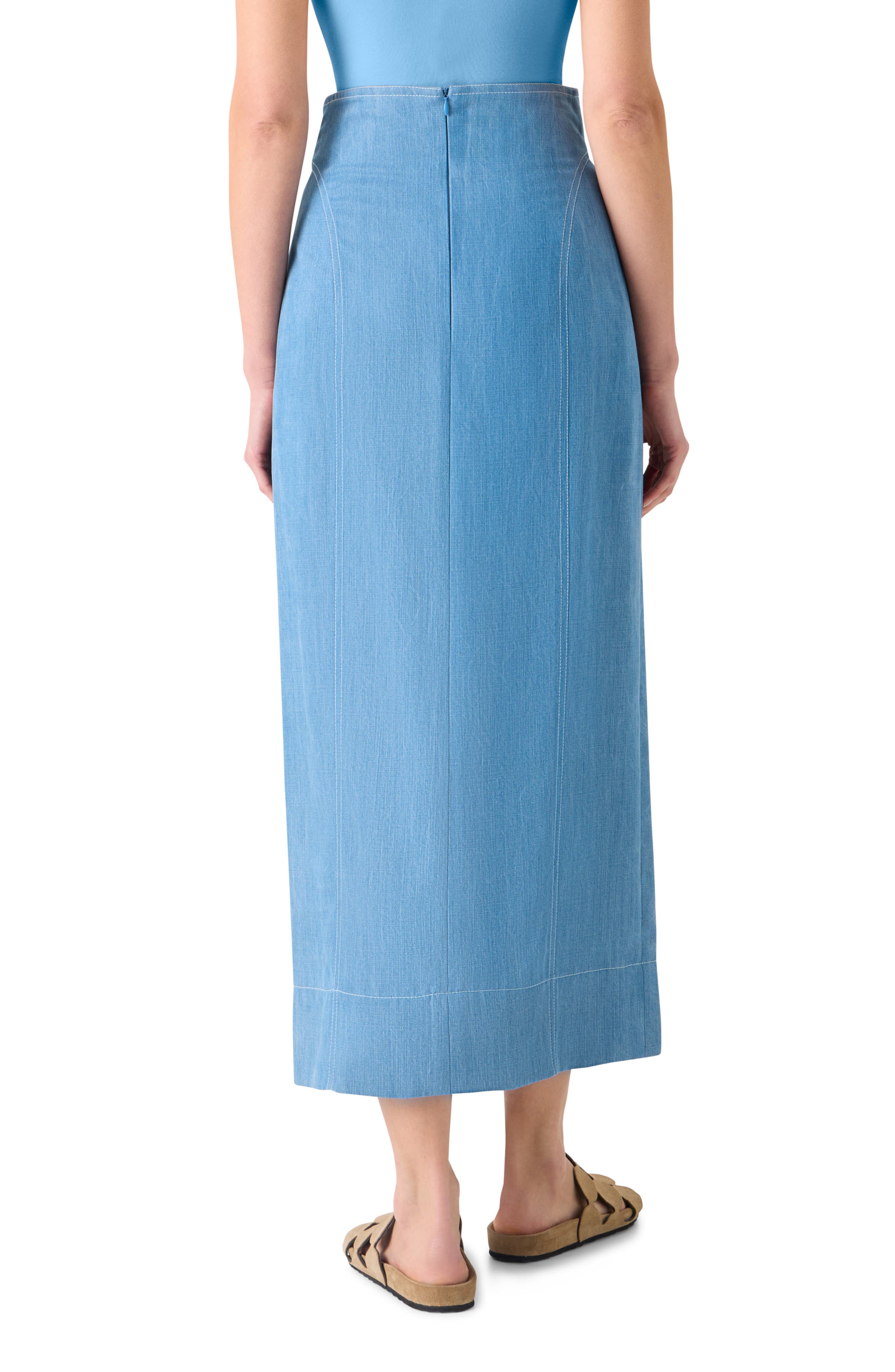 Chambray Faux Wrap Midi Skirt - image 2