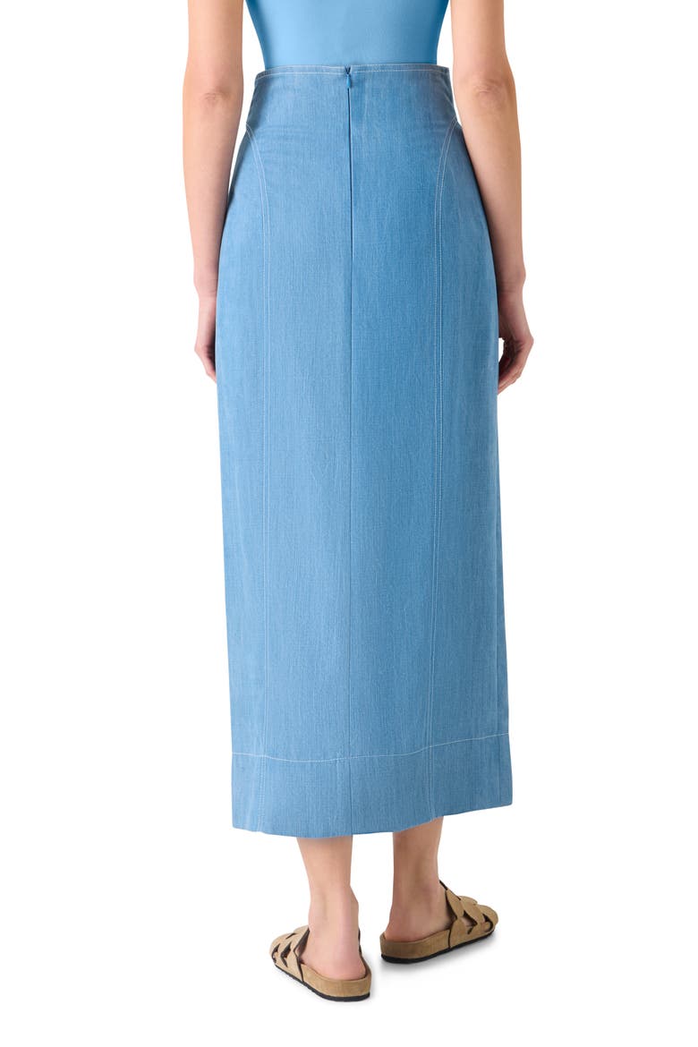 Chambray Faux Wrap Midi Skirt, Alternate, color, SKY BLUE DENIM
