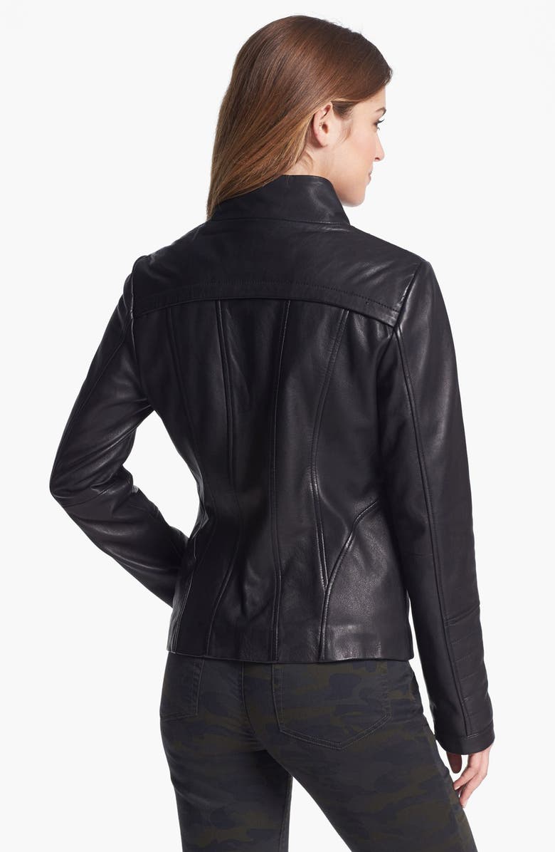 LAMARQUE Funnel Neck Leather Jacket, Alternate, color, 
