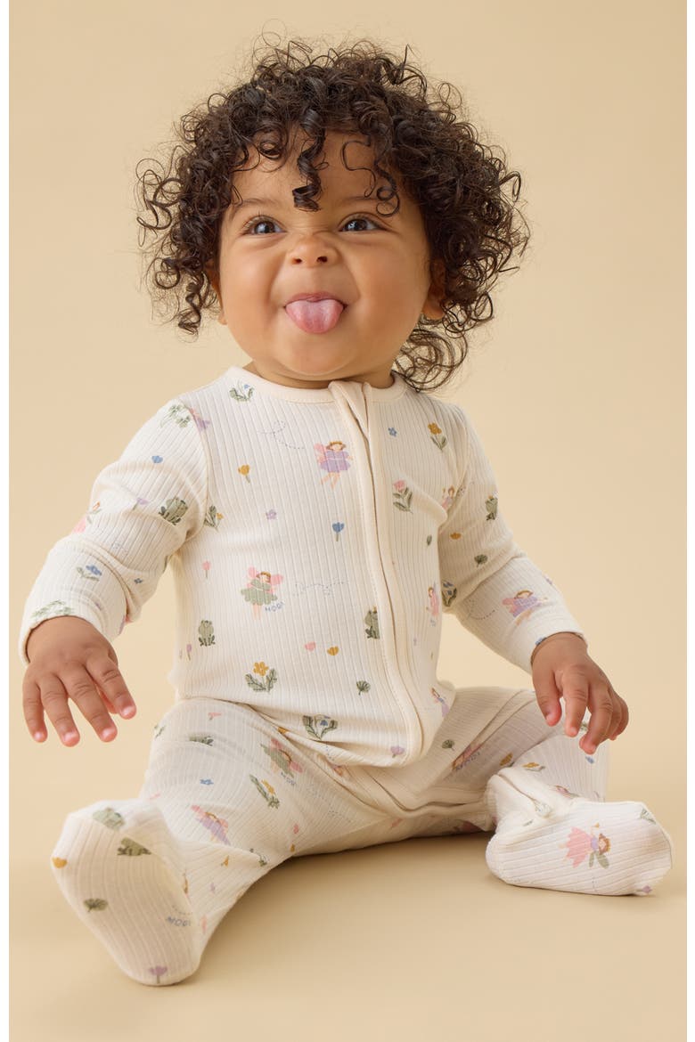 Ribbed Two Way Zip-Up Sleepsuit, Alternate, color, Gardenia & Fairy Orchard