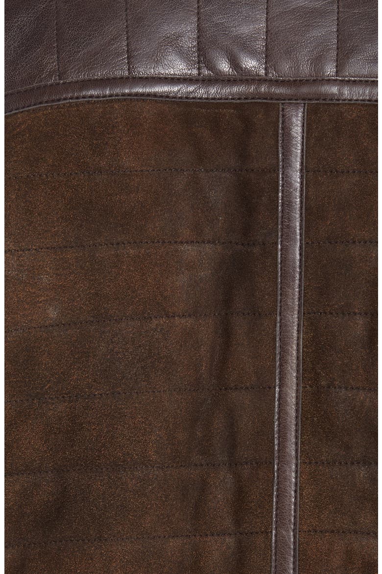 Genuine Shearling Trim Leather Bomber Jacket, Alternate, color, BROWN