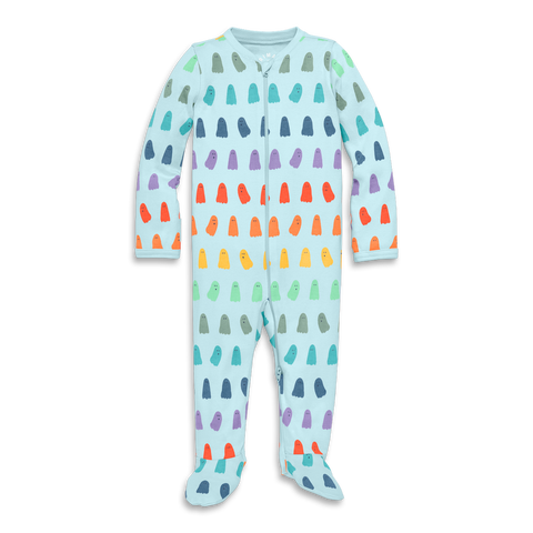 Baby Organic Zip Footie in Rainbow Ghosts