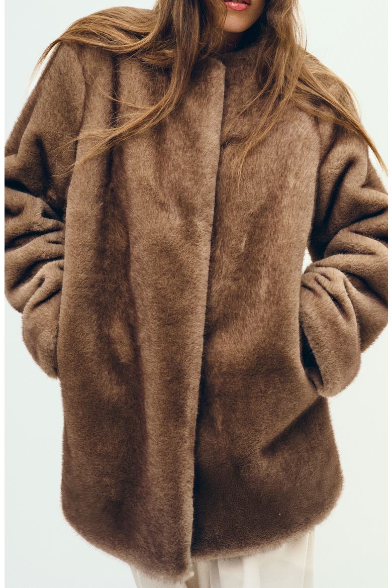 Devin Faux Fur Coat, Alternate, color, TAUPE