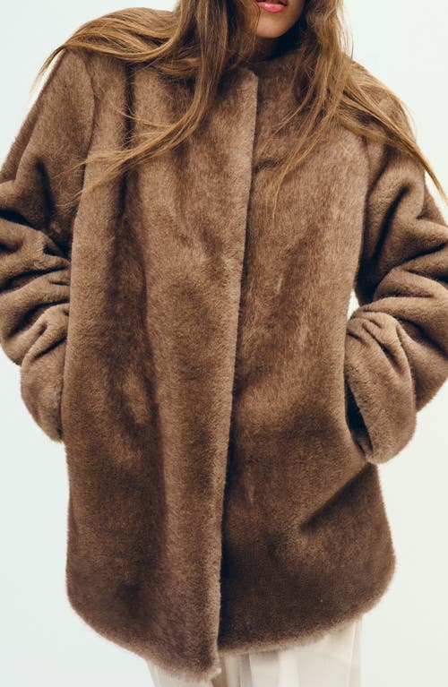 Reformation Devin Faux Fur Coat In Brown