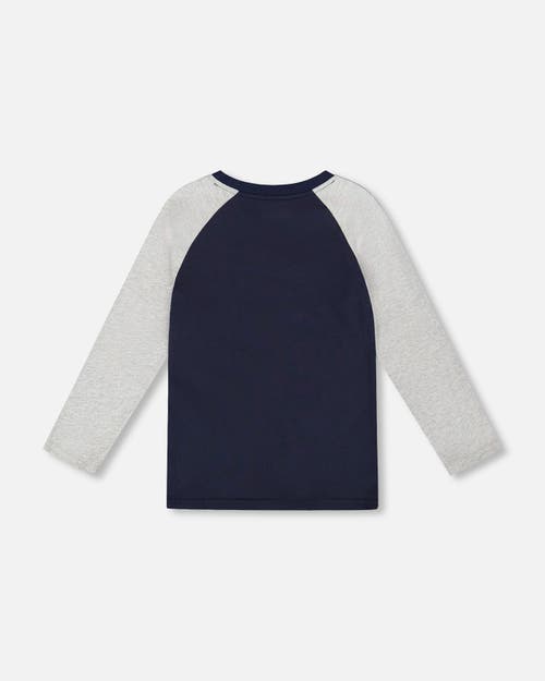 Deux Par Deux Long Raglan Sleeve Jersey Tee In Blue