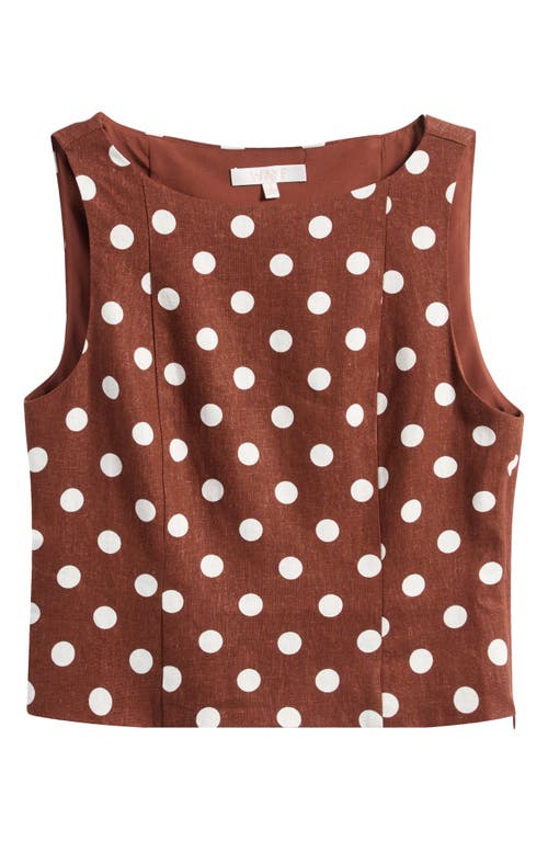 Wayf Elle Polka Dot Sleeveless Linen Blend Shell In Brown