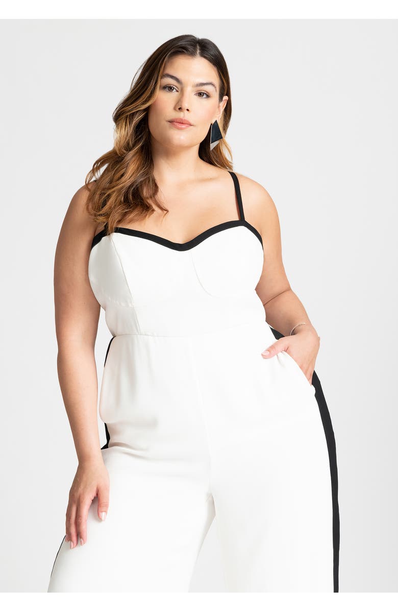 ELOQUII Jumpsuit W Contrast Details, Alternate, color, Sugar Swizzle